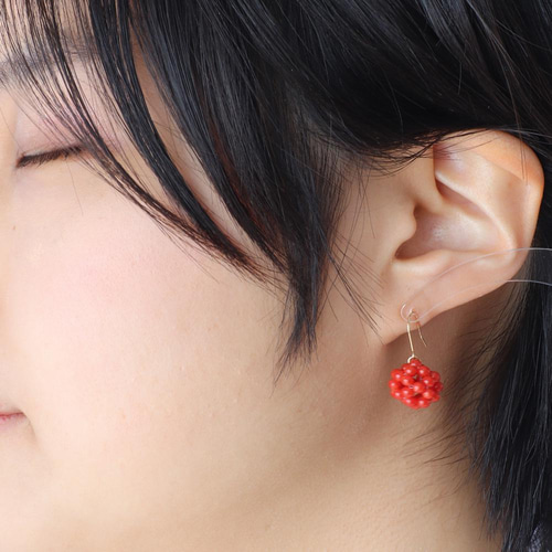 送料無料☆木苺ピアス 赤珊瑚 K18アメリカンピアス 還暦祝い母の日にも