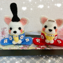ひな祭り菱餅に乗った柴犬ちゃんのお雛様羊毛フェルト 羊毛フェルト