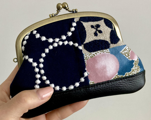 黒本革ver.親子がま口財布＊ミナペルホネンmina-perhonenの人気柄