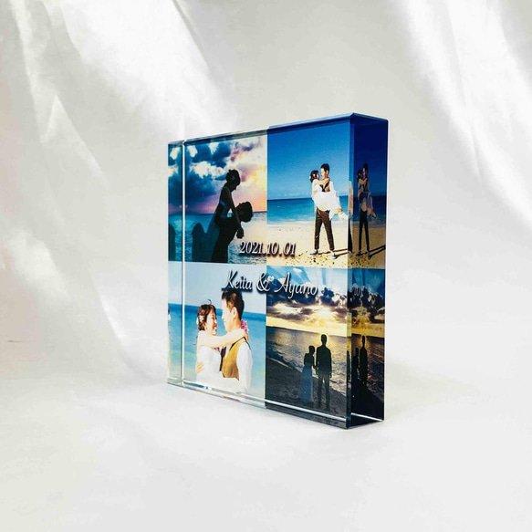 【C04】ガラスブロック 4photos デザイン (写真立て) ウェディング 結婚式 家族 子供 マタニティ 赤ちゃん 2枚目の画像