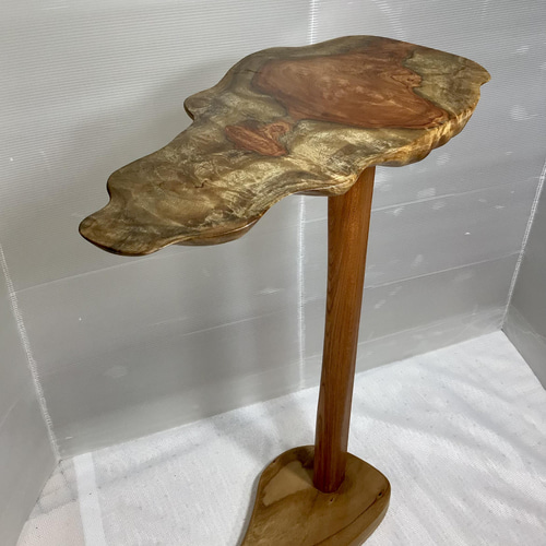 天然木 カリン／けやきサイドテーブル 一点物 手造り サイドテーブル