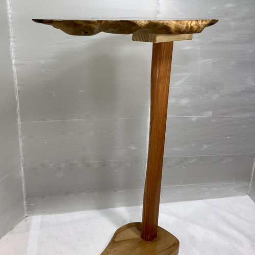 天然木 カリン／けやきサイドテーブル 一点物 手造り サイドテーブル