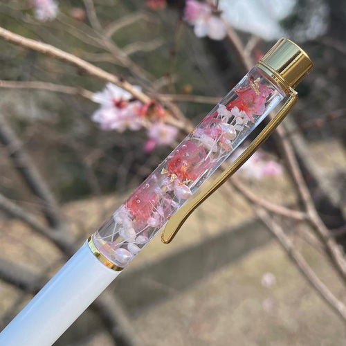 満開に咲く桜♡名入れ可能【ハーバリウムボールペン】白 誕生日