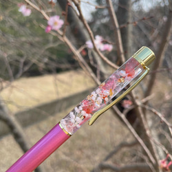 満開に咲く桜♡名入れ可能【ハーバリウムボールペン】パープル 紫 誕生日 プレゼント ギフト 日用品 実用的 1枚目の画像