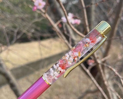 満開に咲く桜♡名入れ可能【ハーバリウムボールペン】パープル 紫 誕生