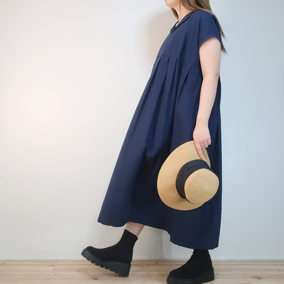 夏のお出掛け ゆったり細見え フレンチワンピース（ハーフリネン／全８色） 1枚目の画像