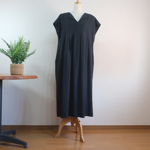 夏のお出掛け ゆったり細見え フレンチワンピース（ハーフリネン／全８色） 5枚目の画像