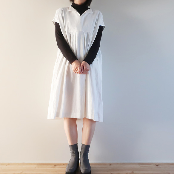 夏のお出掛け ゆったり細見え フレンチワンピース（ハーフリネン／全８色） 18枚目の画像