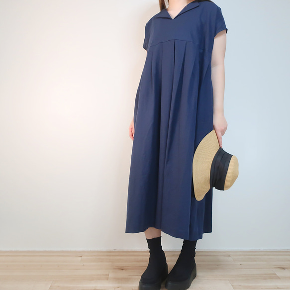 夏のお出掛け ゆったり細見え フレンチワンピース（ハーフリネン／全８色） 2枚目の画像