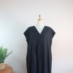 夏のお出掛け ゆったり細見え フレンチワンピース（ハーフリネン／全８色） 3枚目の画像