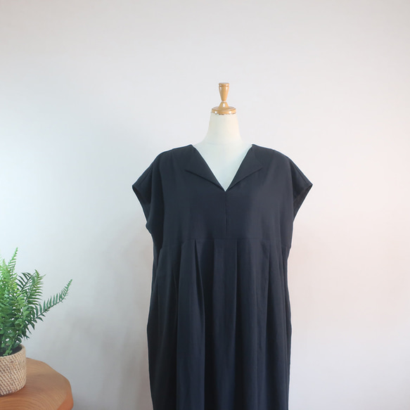 夏のお出掛け ゆったり細見え フレンチワンピース（ハーフリネン／全８色） 3枚目の画像