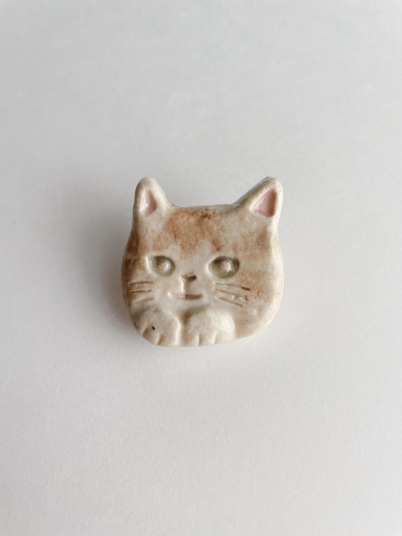のぞきみ猫の陶器ブローチ(キジ猫) 1枚目の画像