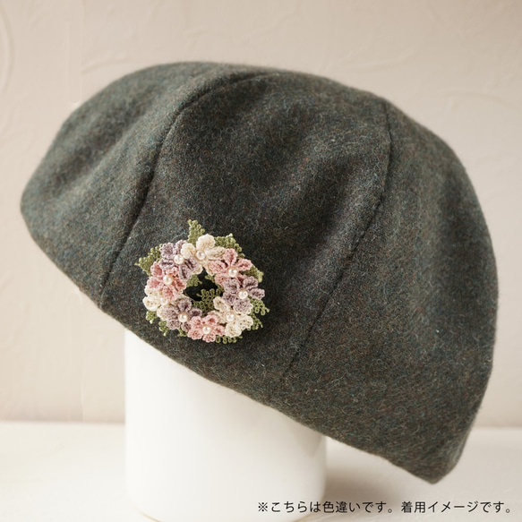 [ぬい針と絹糸で編んだ可憐なお花]シルクイーネオヤ(トルコ刺繍･レース)お花がぎっしりリースのブローチ 5枚目の画像