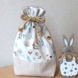 【受注製作/オーダー可】~Milky rabbit~　コップ袋　入学入園グッズ　巾着袋裏地付き　うさぎ　北欧　 2枚目の画像