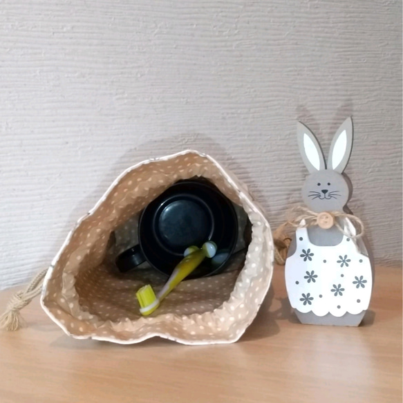 【受注製作/オーダー可】~Milky rabbit~　コップ袋　入学入園グッズ　巾着袋裏地付き　うさぎ　北欧　 4枚目の画像