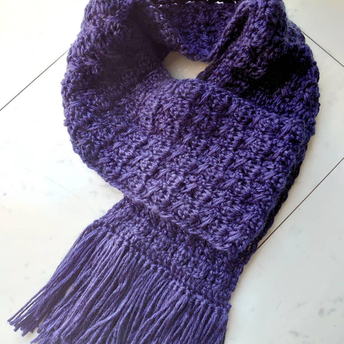 マフラー 模様編み フリンジ ネイビー 編み 手編み 編み物 マフラー