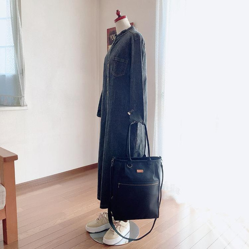 ♥️大♥️ 縦長スクエア ショルダーバッグ 倉敷帆布 黒 2way