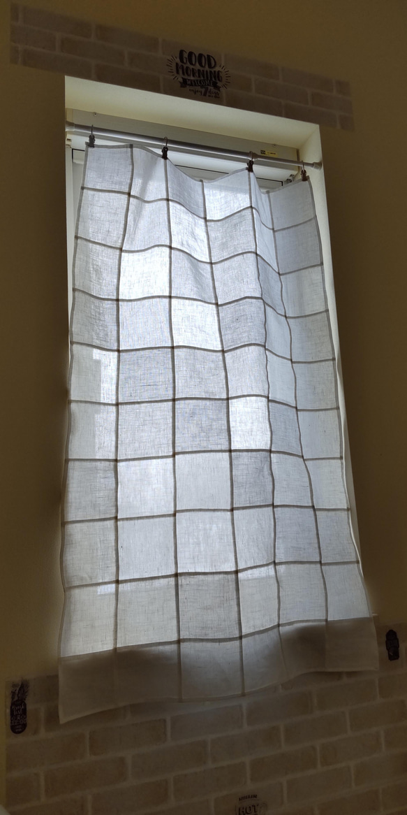 真っ白な❤ホワイトリネン4種のランダムパッチワークカーテン　　 2枚目の画像