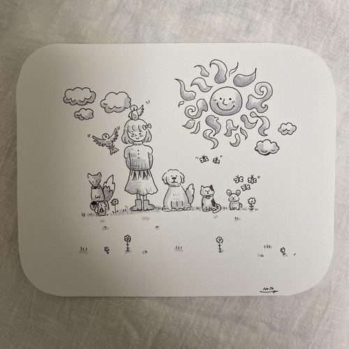 イラストカード/原画/ペンアート／手書きイラスト/モノクロイラスト