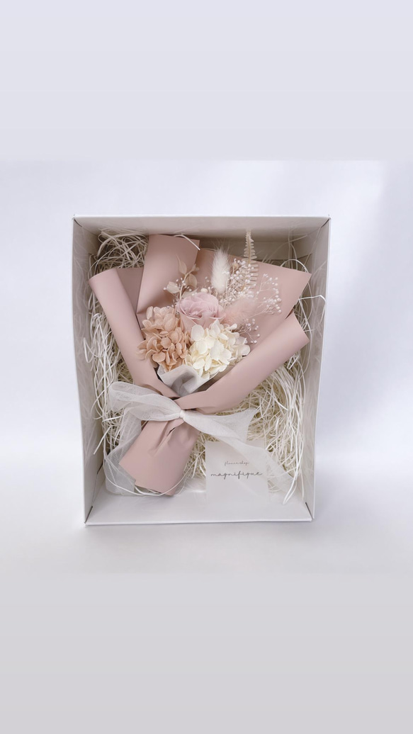 再販×13 ピンクベージュ系 ♡Box in ラッピングブーケ♡ローズシリーズ