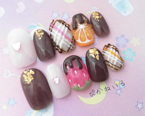 あみあみチョコ×フルーツ♡ゆめかわネイル ネイルチップ（つけ爪