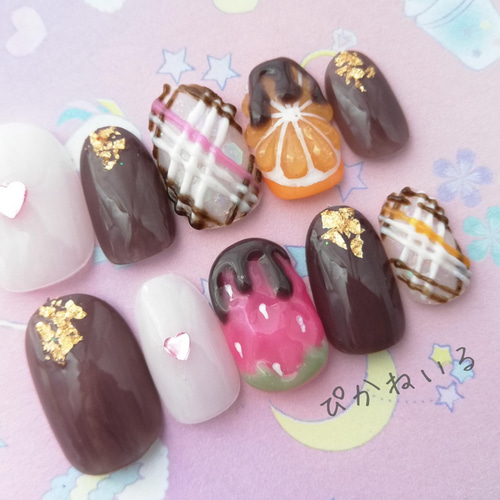 あみあみチョコ×フルーツ♡ゆめかわネイル ネイルチップ（つけ爪