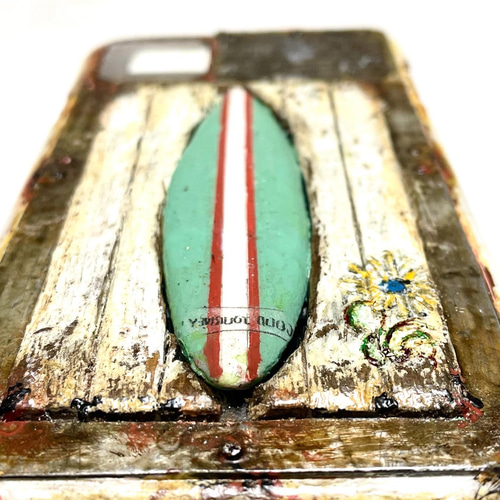 古材風サビ塗装サーフ&シャビーフラワースマホケース