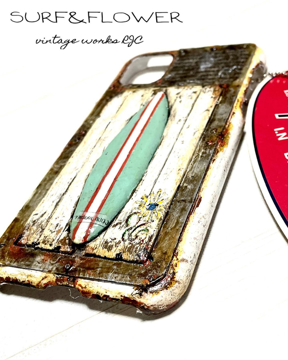 古材風サビ塗装サーフ&シャビーフラワースマホケース 古材風サビ塗装サーフ&シャビーフラワースマホケース iPhone