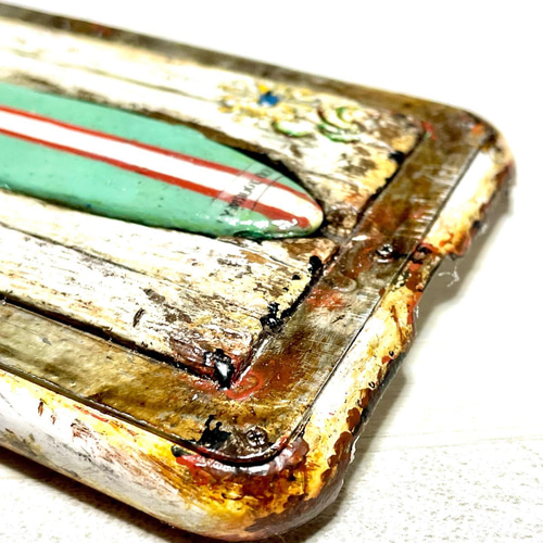 古材風サビ塗装サーフ&シャビーフラワースマホケース iPhone