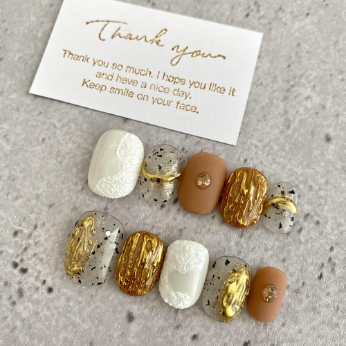 ネイルチップ ぷっくり ゴールドミラー ニュアンス ダルメシアンネイル  