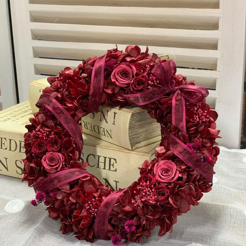 ワインレッドリース/プリザーブドフラワー プリザーブドフラワー Angel  