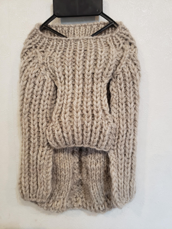 ワンちゃんとペアルック！裾ラウンド型のざっくりアラン模様の手編みニット 7枚目の画像