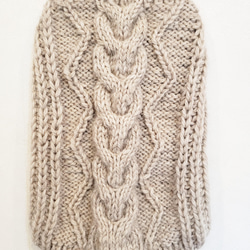 ワンちゃんとペアルック！裾ラウンド型のざっくりアラン模様の手編みニット 6枚目の画像