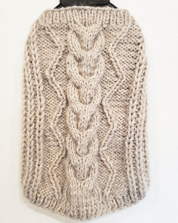 ワンちゃんとペアルック！裾ラウンド型のざっくりアラン模様の手編みニット 6枚目の画像