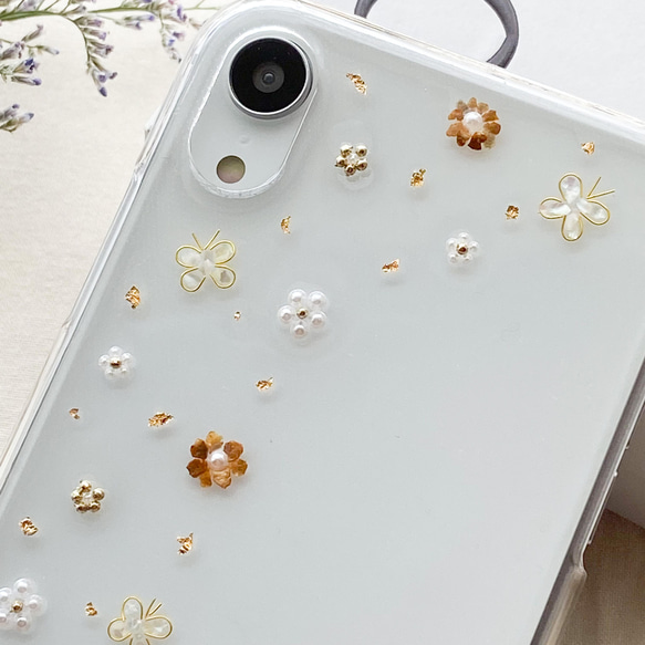 ちょうちょとお花のスマホケース iPhone Android Galaxy Xperia 全機種対応 パール 3枚目の画像
