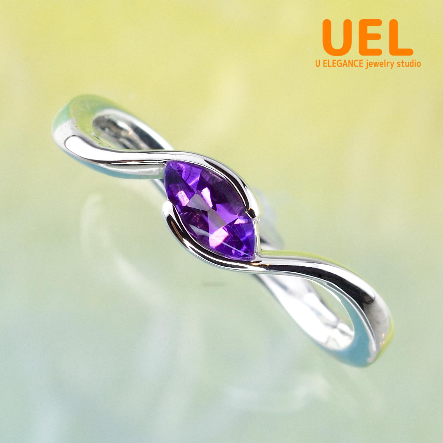 アメジスト マーキスカット　クロスホールドリング　SILVER925　蔓の曲線