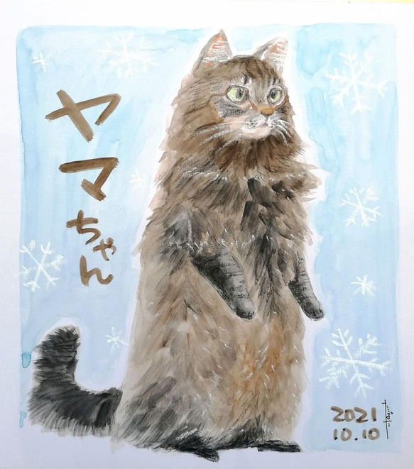 色紙に水彩　ペット似顔絵 2枚目の画像