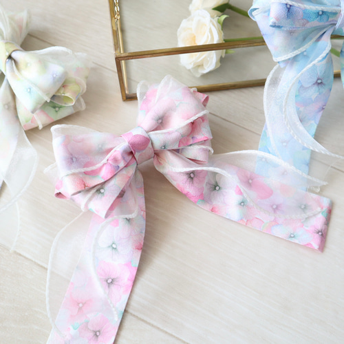 サイドステッチ ダブルリボン ベビーヘアクリップ ヘアピン ヘアゴム