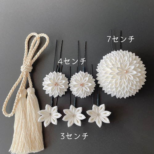 白無垢の花嫁さまへ｜正絹つまみ細工の白い髪飾りセット＊上品で凛と