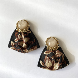 印度刺繡絲帶黑色米色金珠刺繡手術不銹鋼耳環/耳環 第3張的照片