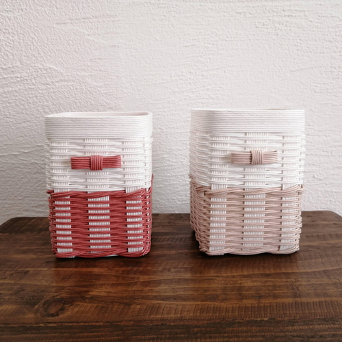 色が選べる【受注製作】ペン立て風クラフトバンドかご☆大人かわいい