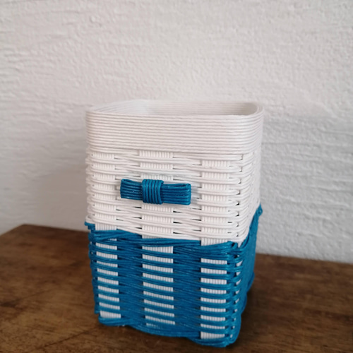 色が選べる【受注製作】ペン立て風クラフトバンドかご☆大人かわいい