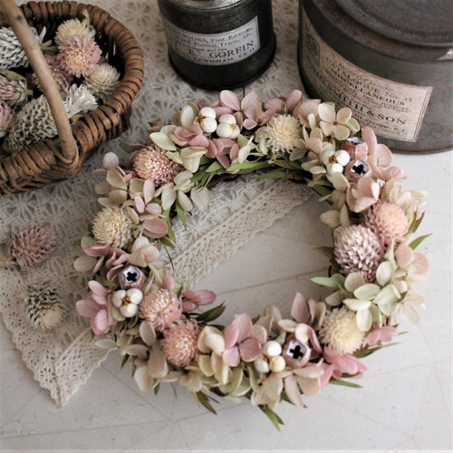 センニチコウとアジサイのリース＊アンティーク リース juneberry 通販  