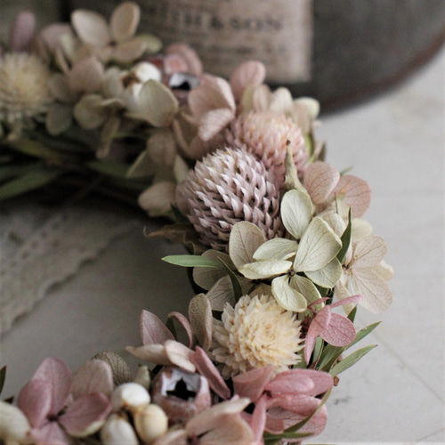 センニチコウとアジサイのリース＊アンティーク リース juneberry 通販  