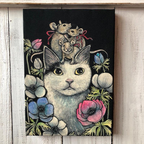 オーダー作品　自作絵画　ふたごのネコ　猫の絵 オーダー作品　自作絵画　ふたごのネコ　猫の絵