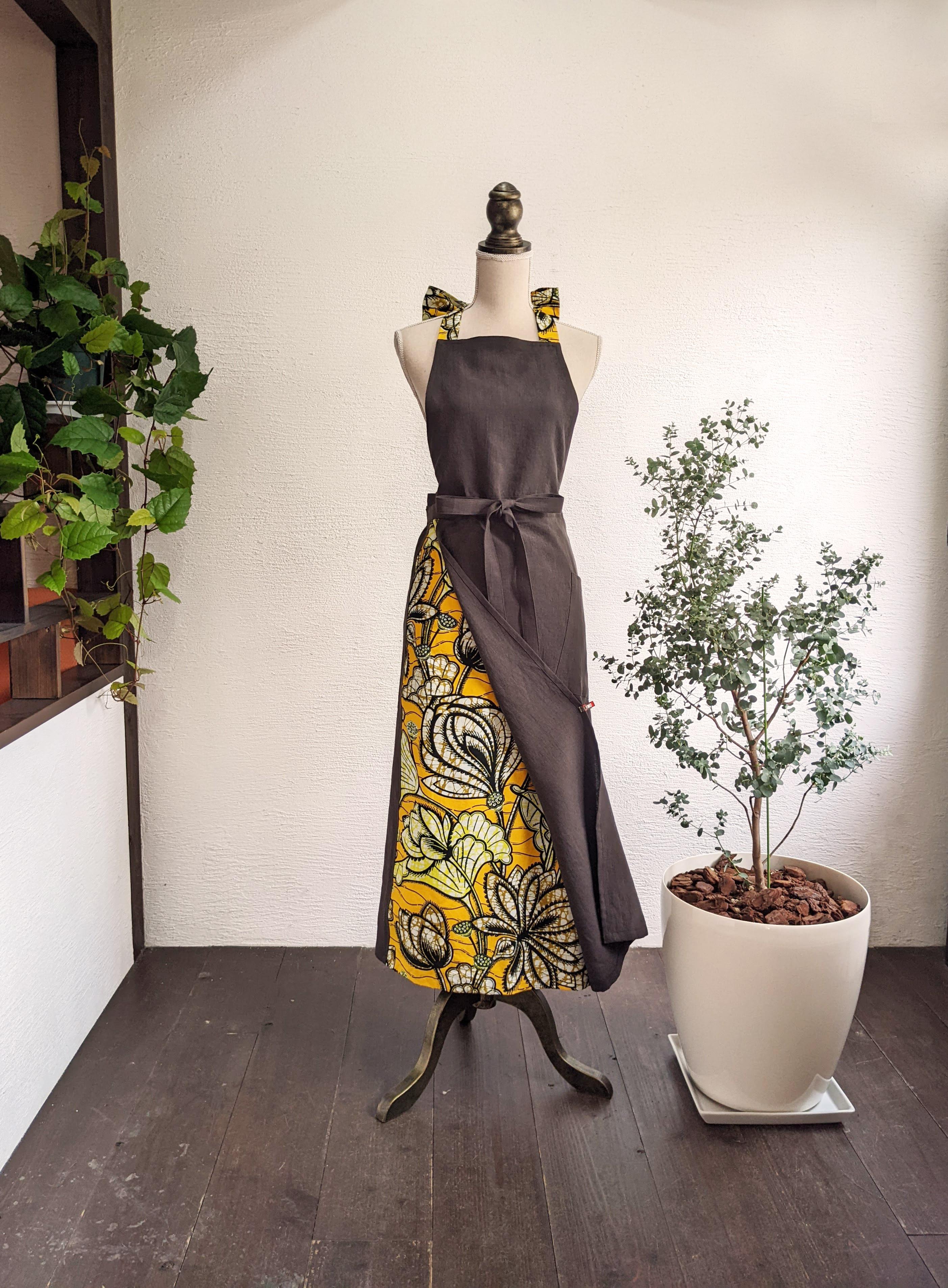 リネンエプロンドレス 予約販売] リネンディープブルーリバティエプロンドレス | iichi