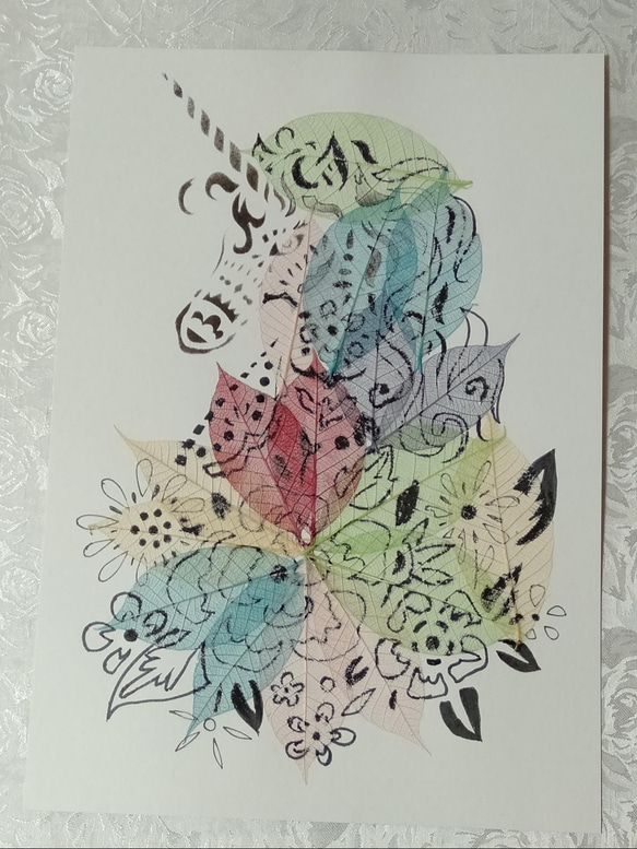 スケルトンリーフアート ユニコーン 絵画 forestnote 通販 13370269