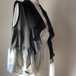 着物リメイク　絹　絽留袖　ベスト　黒　ブラック 7枚目の画像
