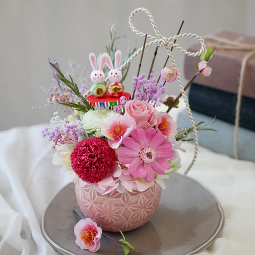 再販 送料込 プリザーブドフラワー ひな祭り アレンジメント ピンクの