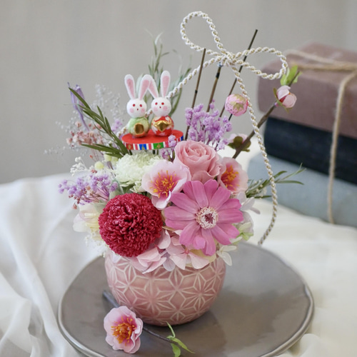 再販 送料込 プリザーブドフラワー ひな祭り アレンジメント ピンクの